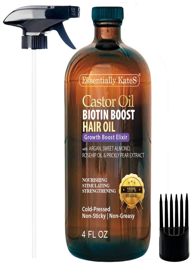 Essentially KateS Castor Oil Biotin Boost Hair Oil – Cold-Pressed Botanical Blend with Argan, Rosehip & Vitamin E – Moisturizing Scalp Treatment for Soft, Shiny, Manageable Hair – 4 oz